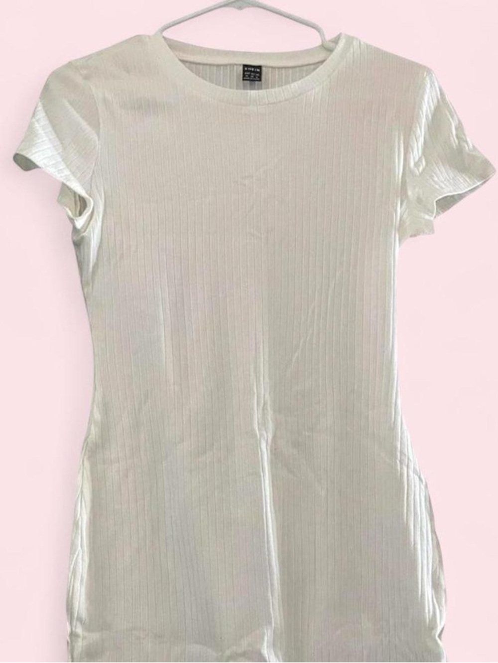 SHEIN White Ribbed Short Sleeve T-Shirt Mini Dress